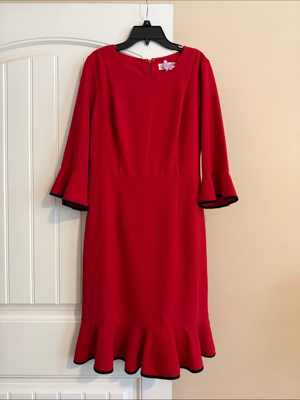 Nannette Red Long-Sleeve Ruffle-Hem Dress